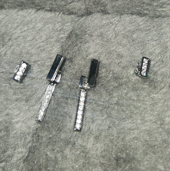NEW 3 pc silver bar cubic zirconia ear jacket earrings - Picture 5 of 11